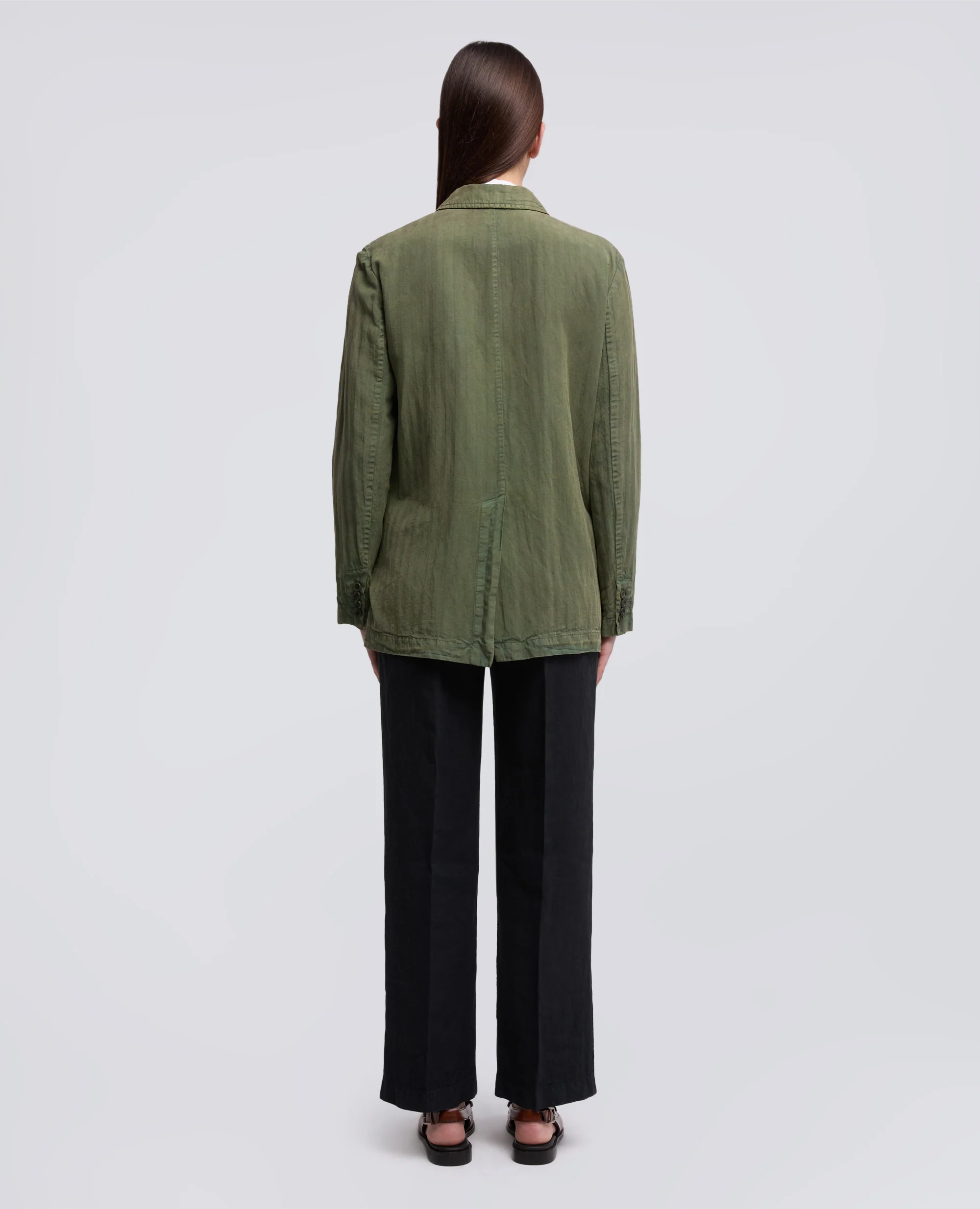 BLAZER IN HERRINGBONE LYOCELL LINO COTONE TINTO CAPO - MILITARE - Image 3