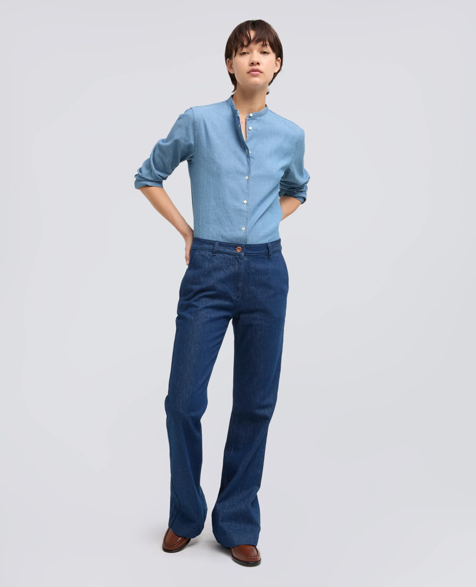 CAMICIA IN CHAMBRAY DI COTONE GIAPPONESE - DENIM CHIARO - Image 2