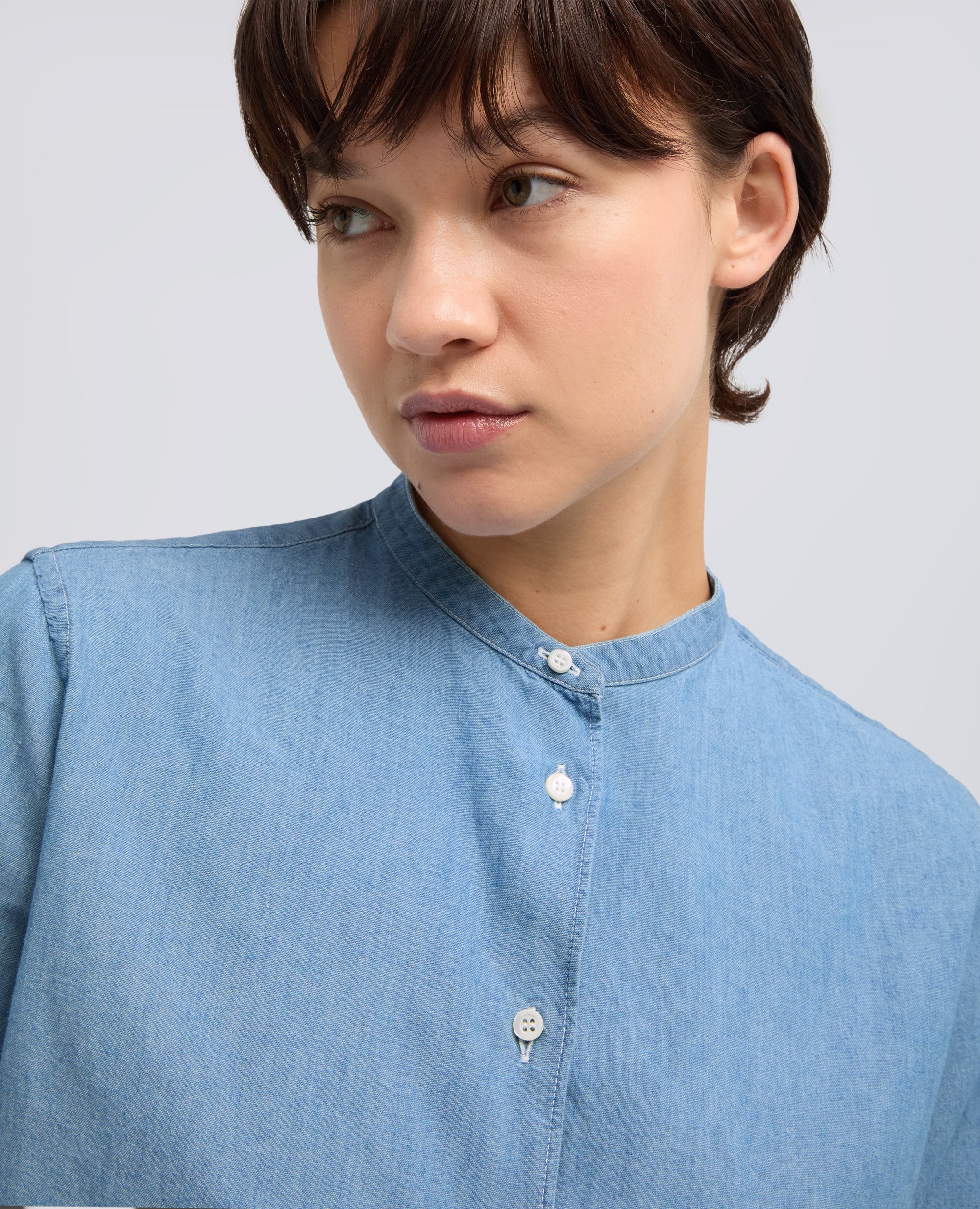 CAMICIA IN CHAMBRAY DI COTONE GIAPPONESE - DENIM CHIARO - Image 4