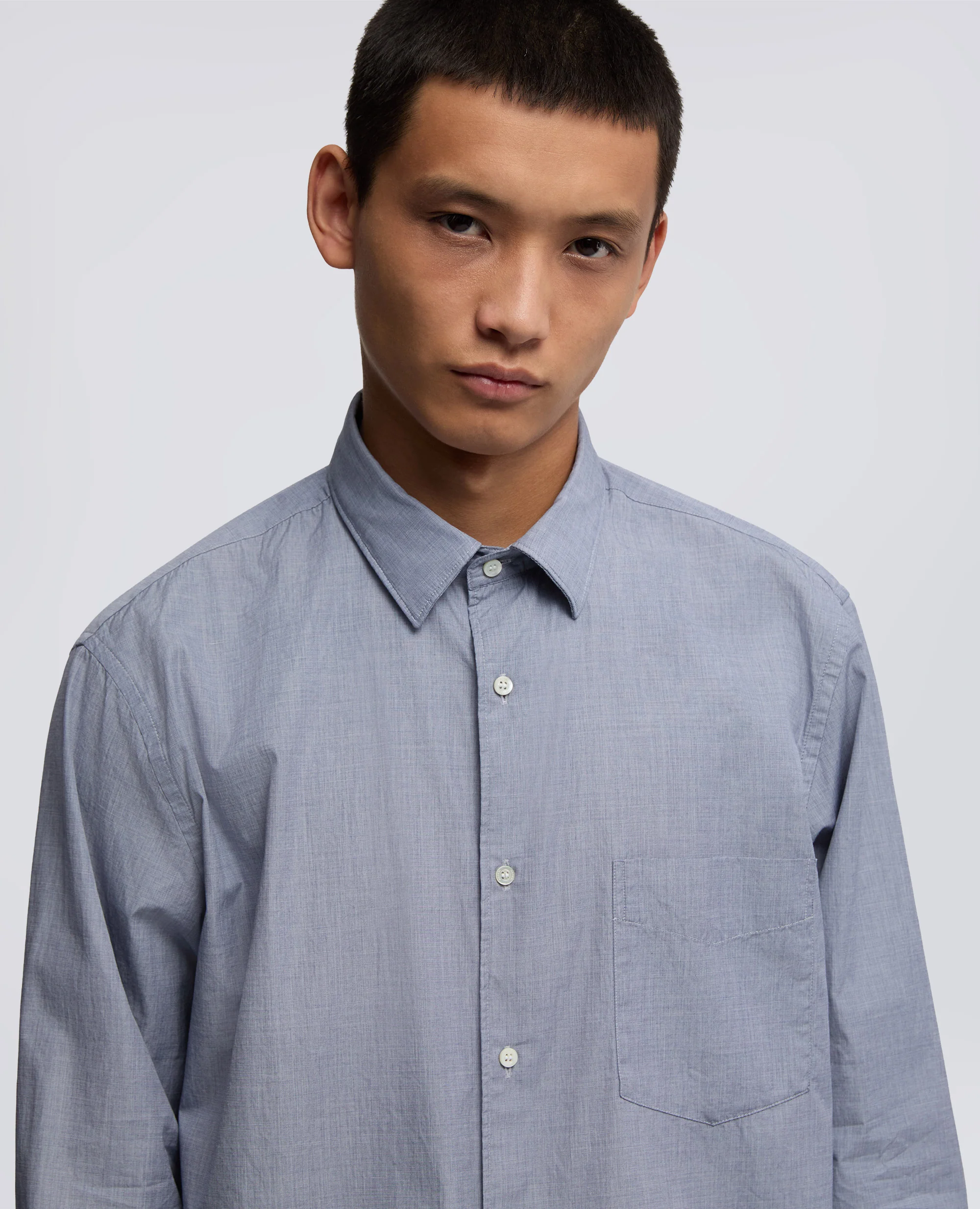 CAMICIA CLASSICA IN COTONE CON TASCHINO - BLU INDACO - Image 4