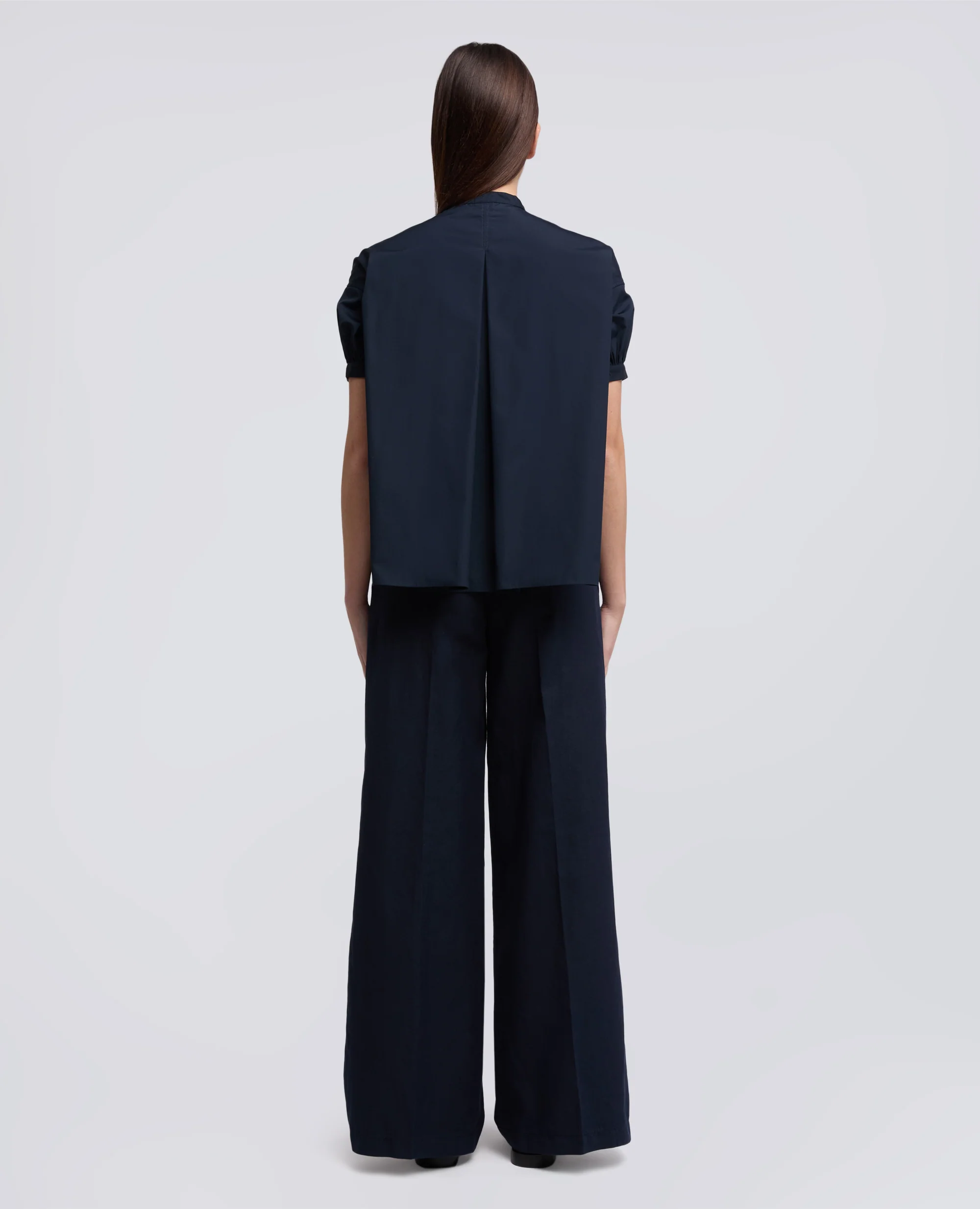 CAMICIA IN POPELINE DI PURO COTONE CON COLLO ALLA COREANA - NAVY - Image 3