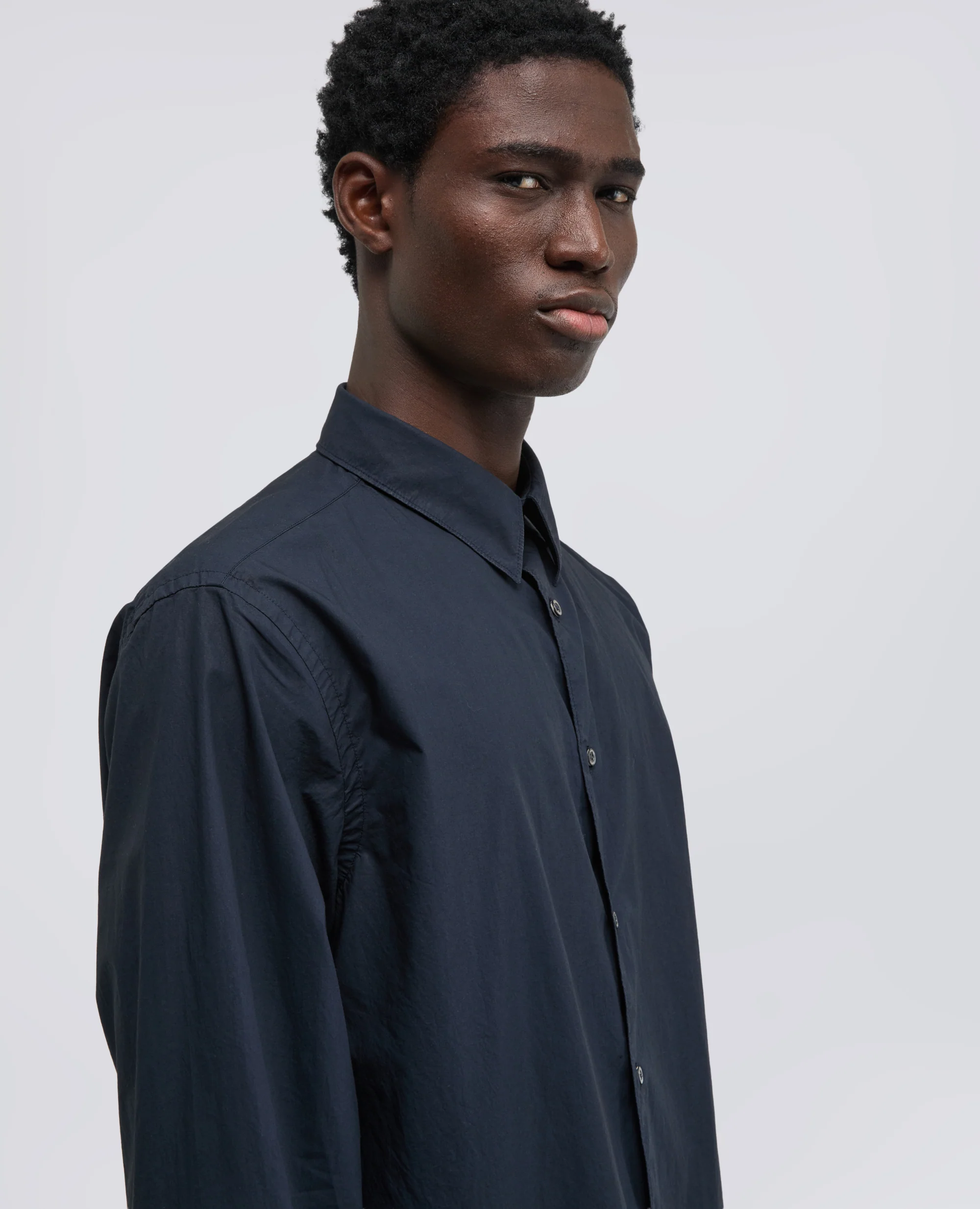 CAMICIA IN POPELINE DI COTONE LEGGERO - NAVY - Image 4