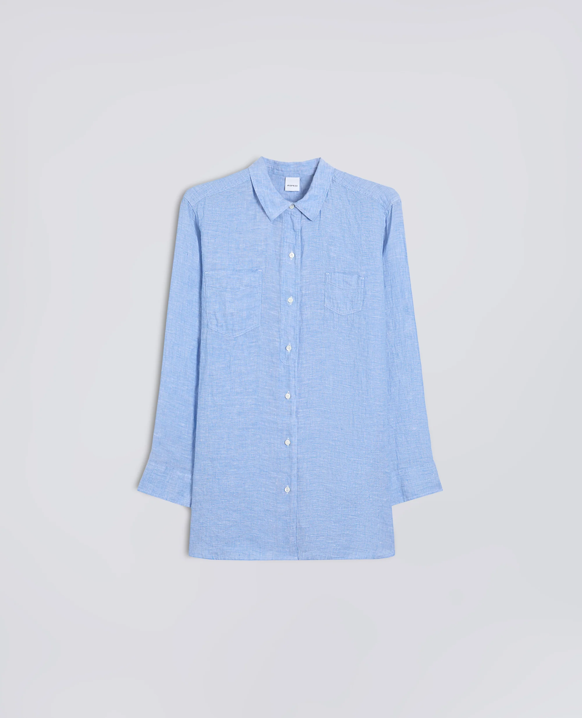 CAMICIA GIROCOLLO IN LINO DELAVE - AZZURRO