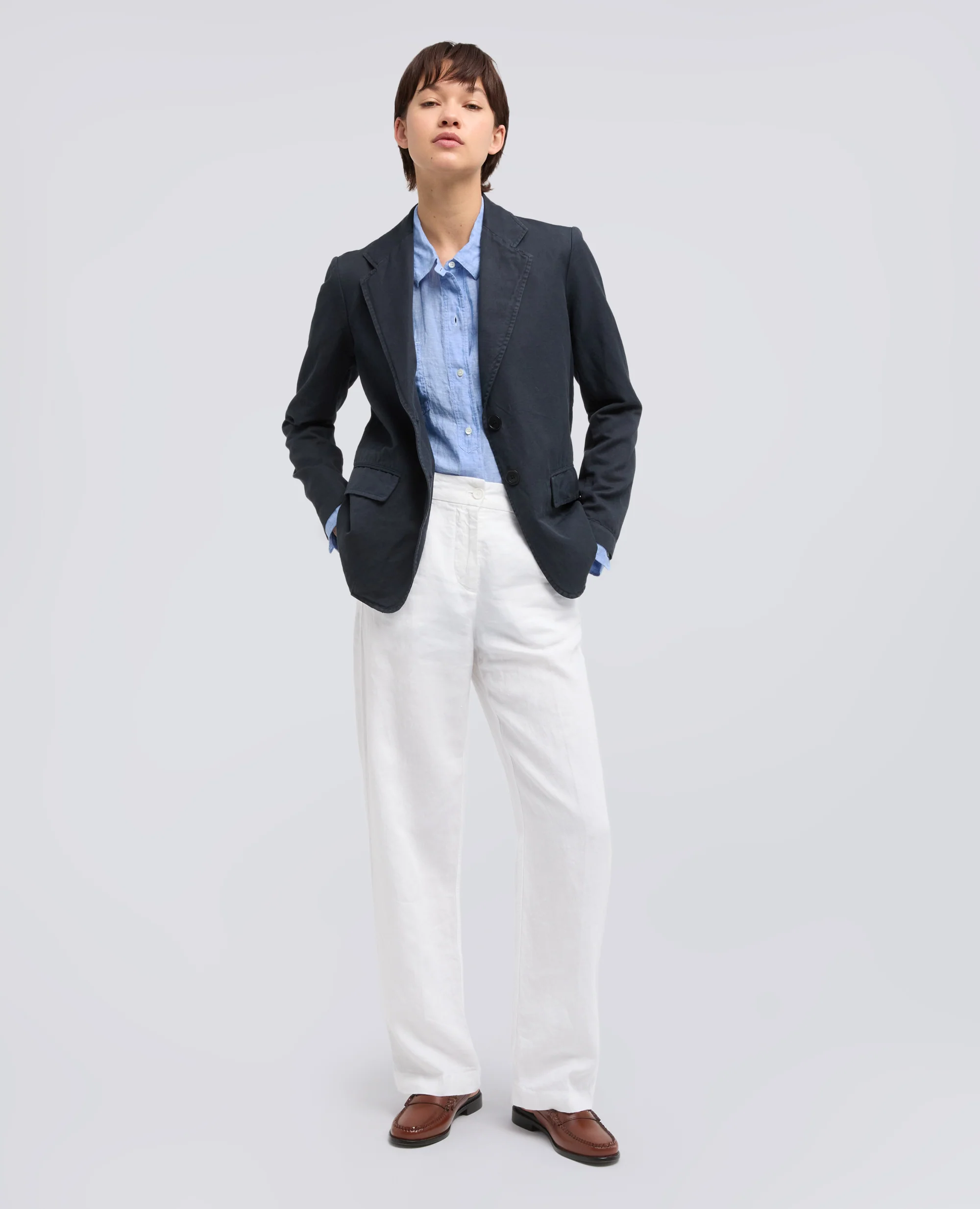 CAMICIA GIROCOLLO IN LINO DELAVE - AZZURRO - Image 2