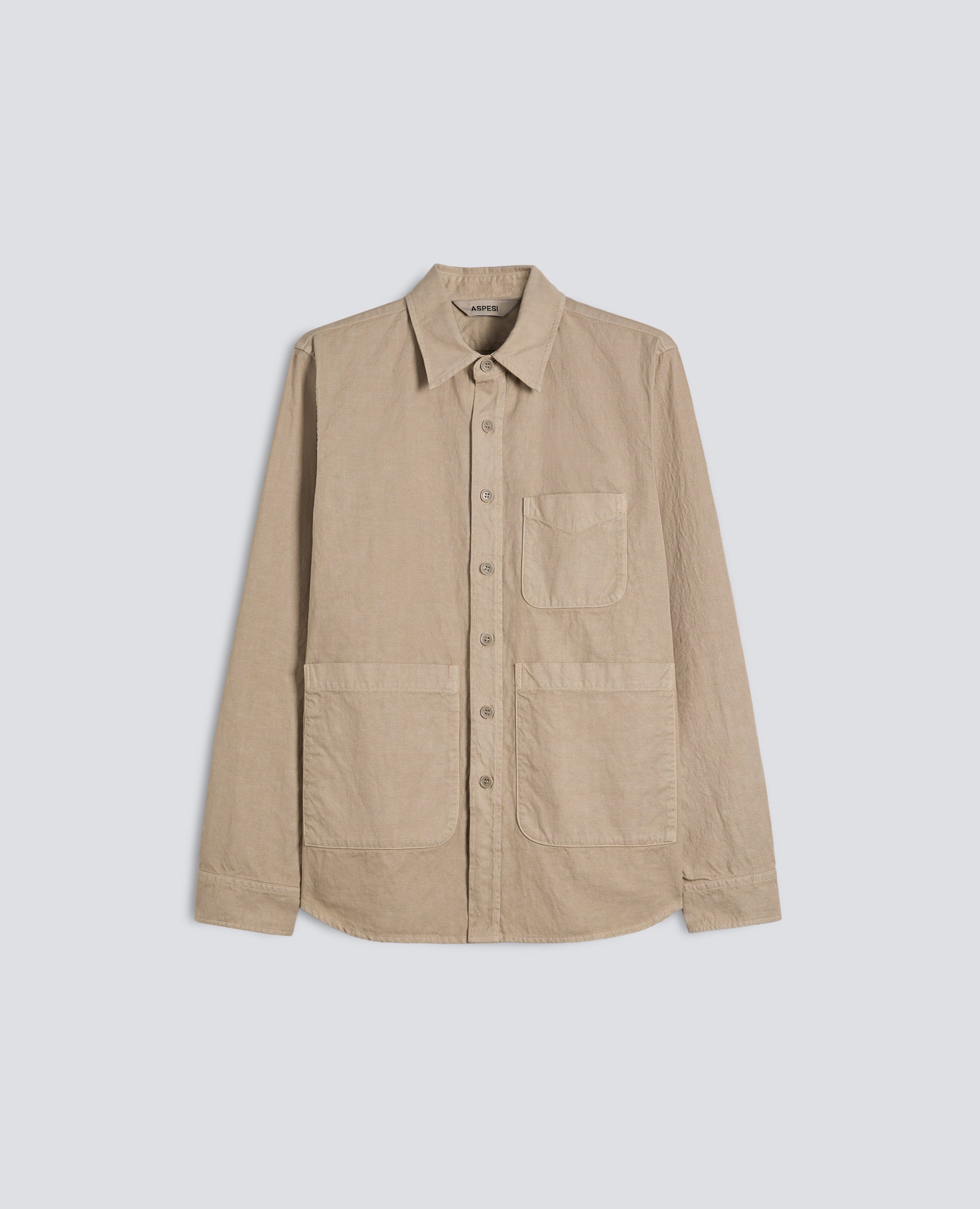 CAMICIA UTILITY IN GABARDINA DI COTONE-LINO - BEIGE