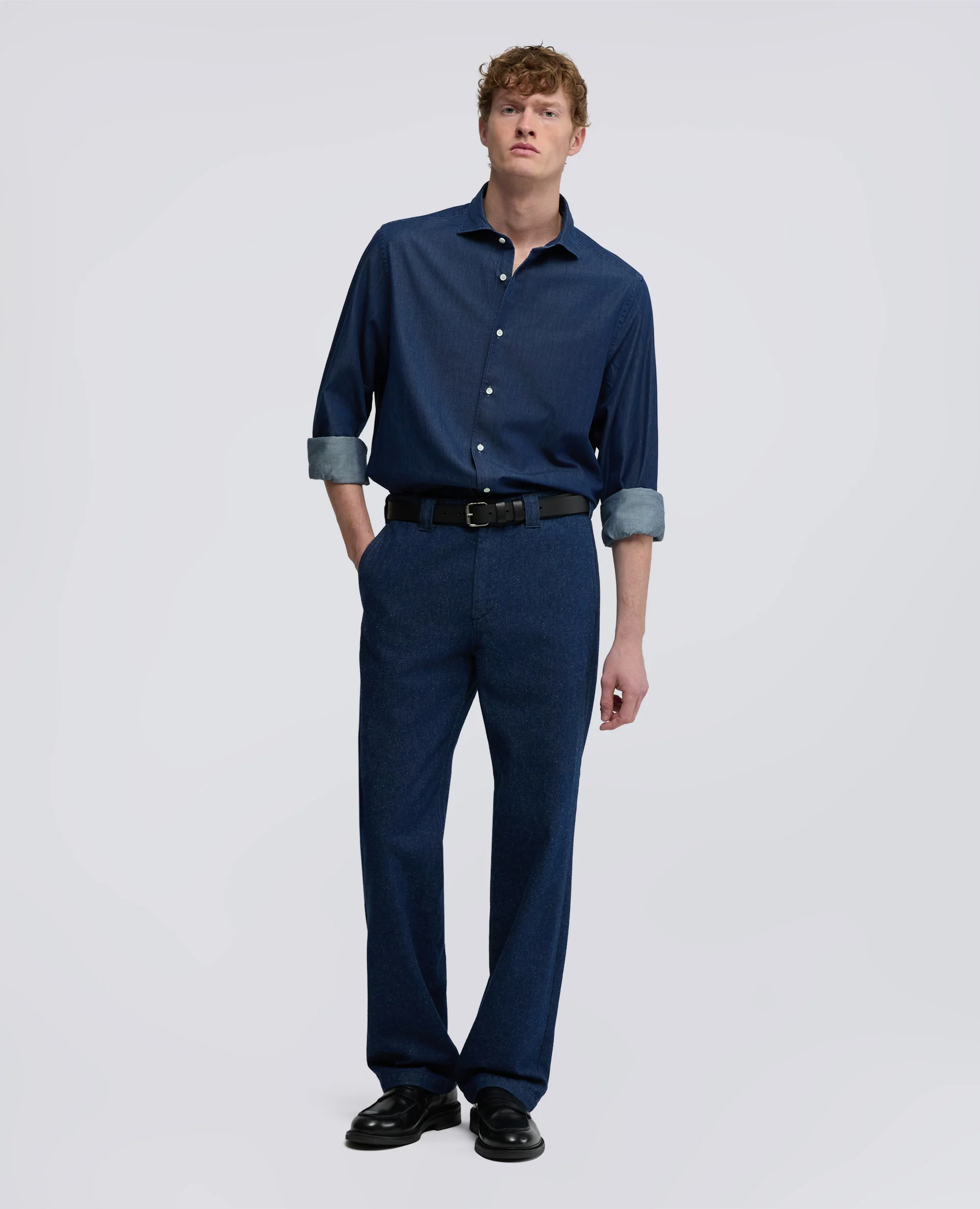 CAMICIA VIC IN MICRO TWILL DI CHAMBRAY - DENIM MEDIO - Image 2