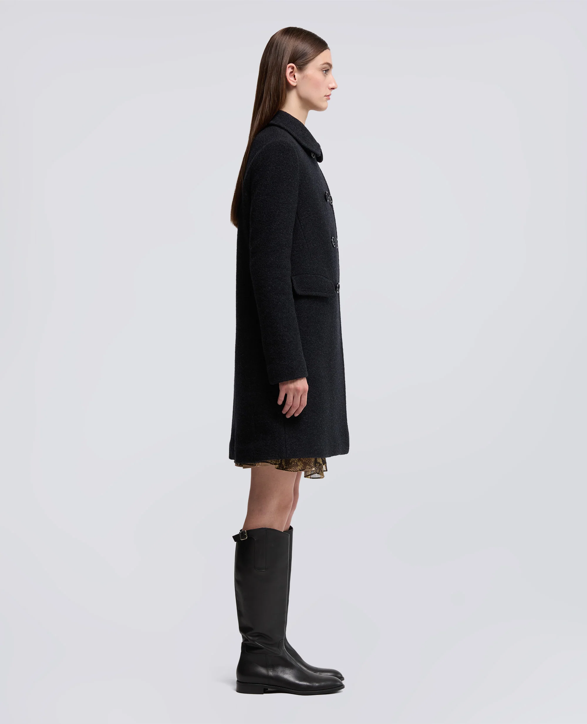 CAPPOTTO DOPPIOPETTO IN LANA COTTA - NAVY - Image 4