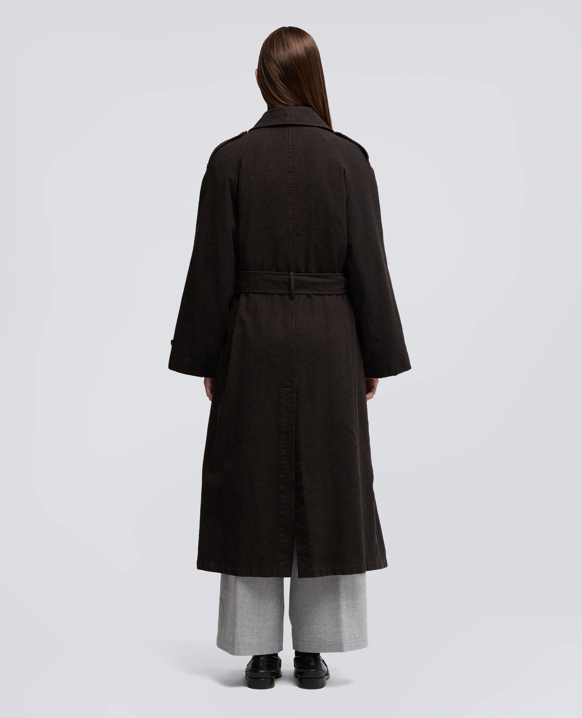 TRENCH IN FLANELLA DI LANA CASHMERE - MARRONE - Image 3