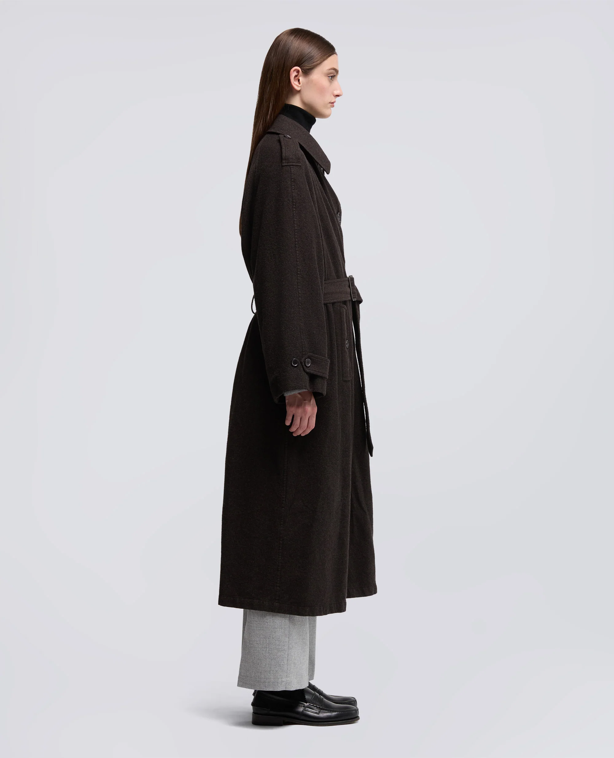 TRENCH IN FLANELLA DI LANA CASHMERE - MARRONE - Image 4