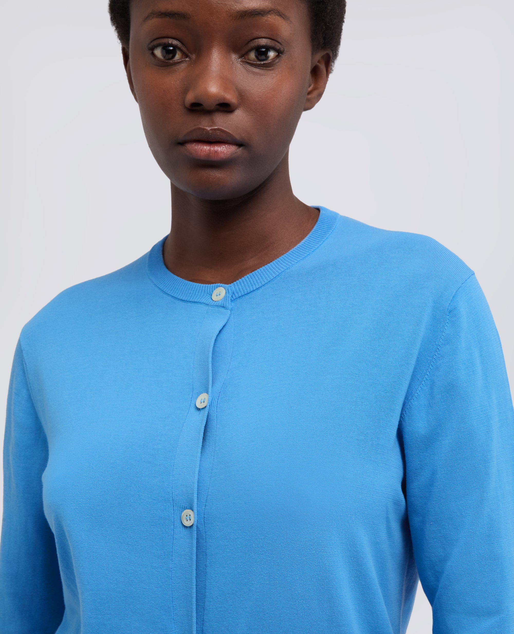 CARDIGAN GIROCOLLO IN COTONE - AZZURRO - Image 4