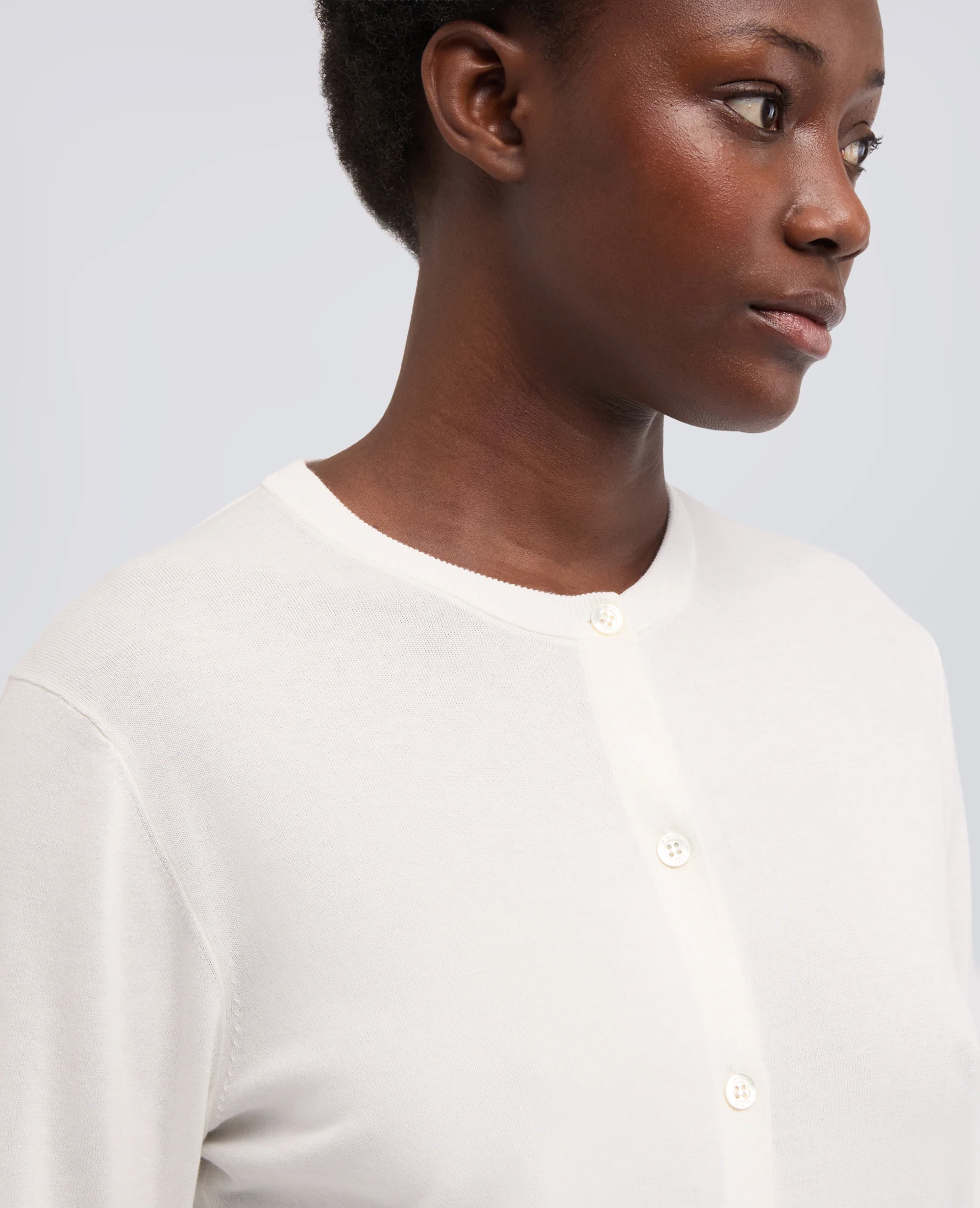 CARDIGAN GIROCOLLO IN COTONE - BIANCO - Image 4