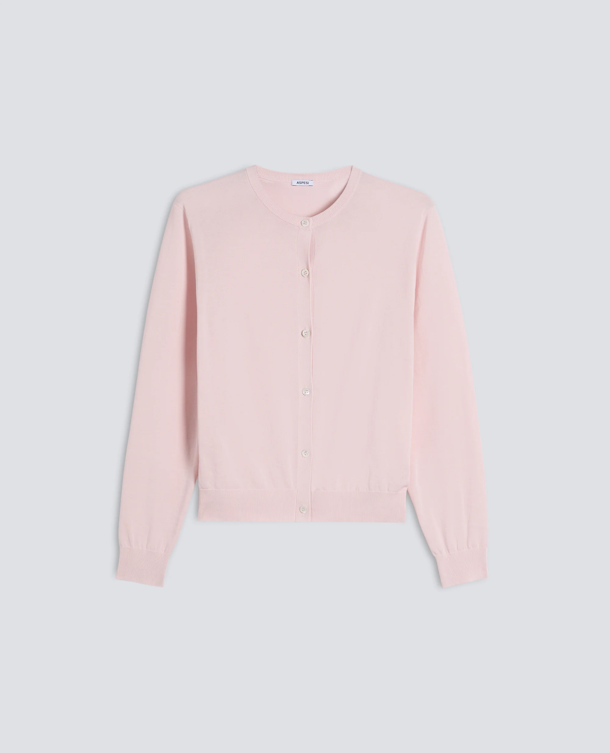 CARDIGAN GIROCOLLO IN COTONE - ROSA
