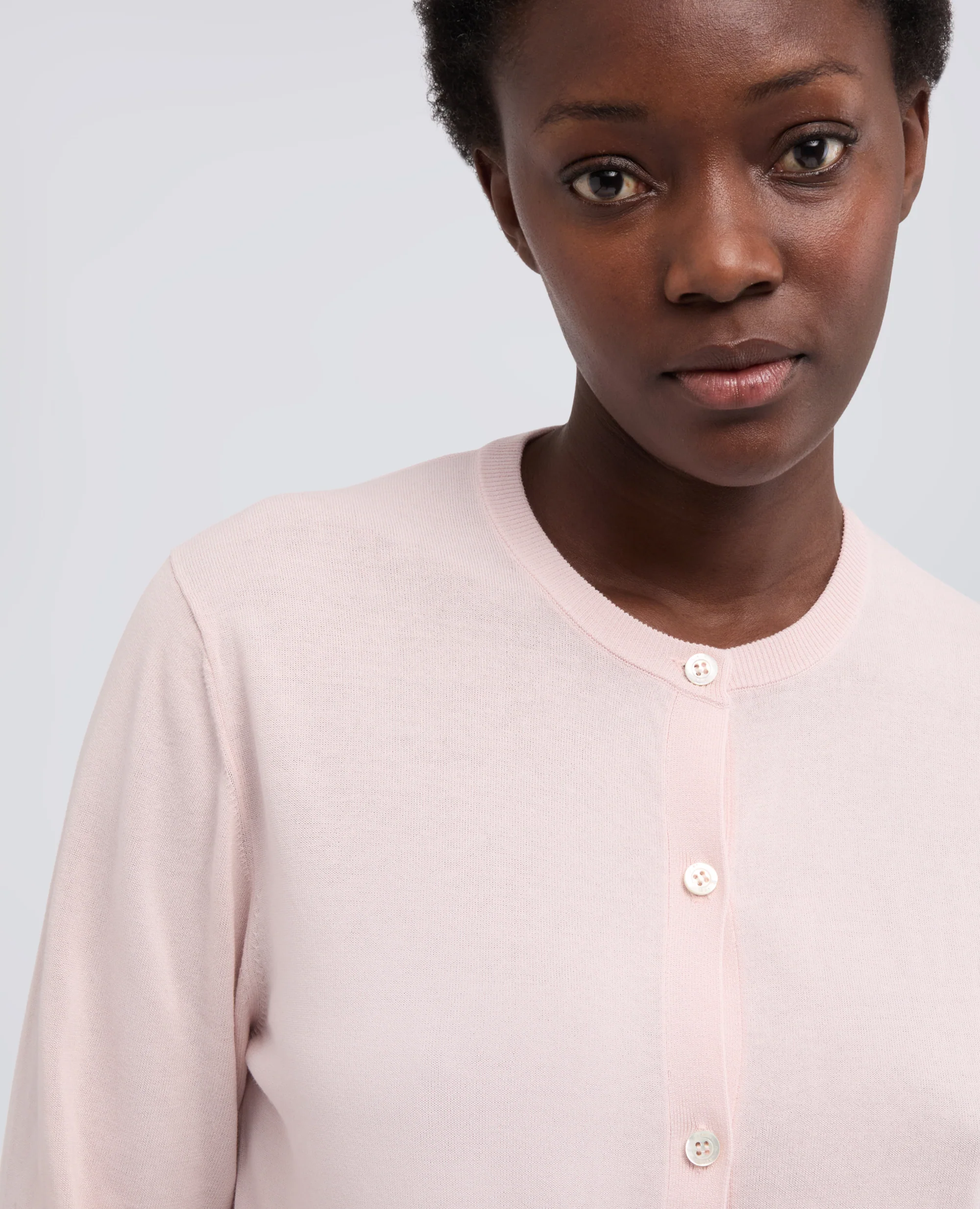CARDIGAN GIROCOLLO IN COTONE - ROSA - Image 4