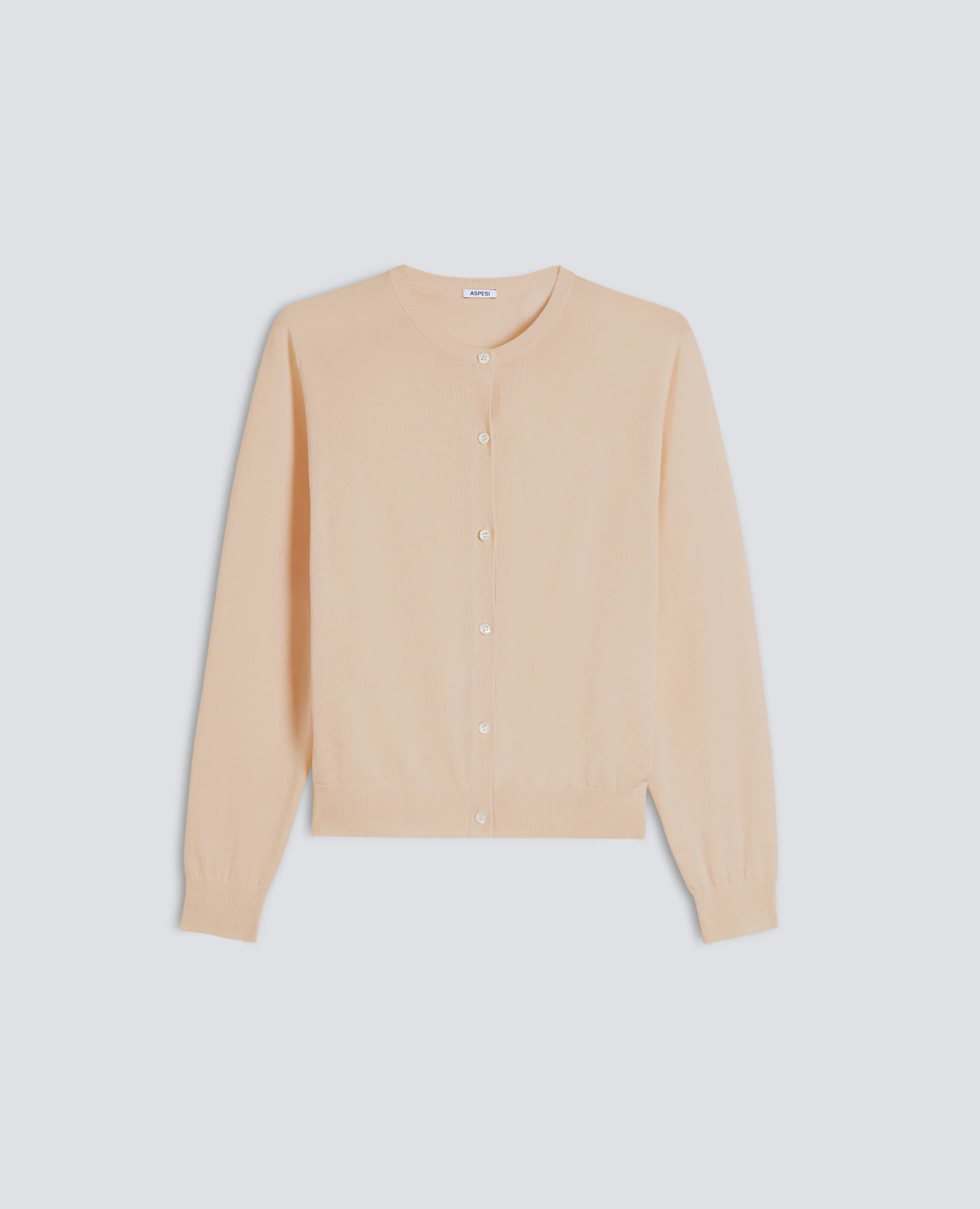 CARDIGAN GIROCOLLO IN COTONE - SABBIA