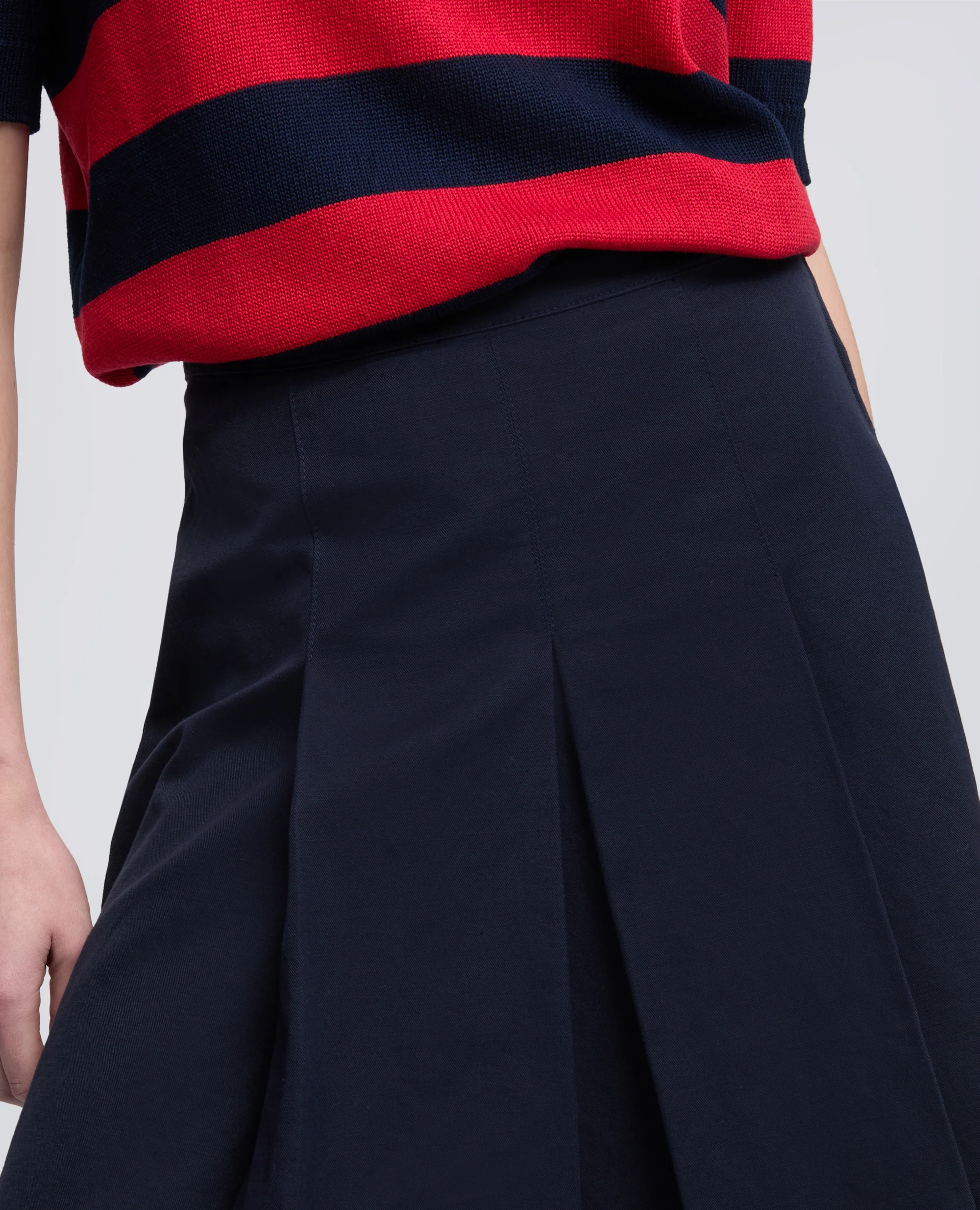 GONNA IN GABARDINE DI COTONE E LINO TINTO CAPO - NAVY - Image 4