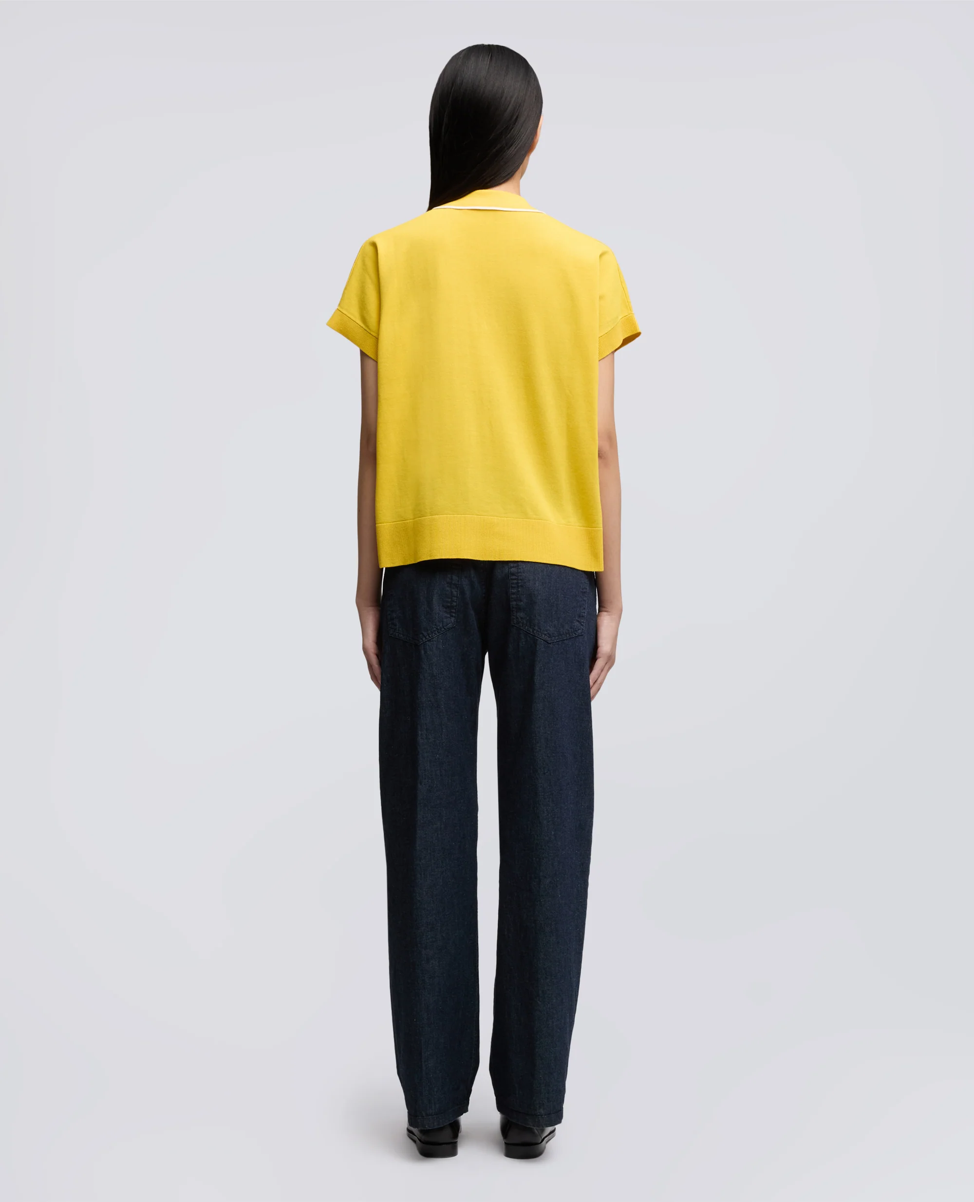 MAGLIA SCOLLO A V CON COLLETTO IN FILATO DI PURO COTONE - GIALLO - Image 3