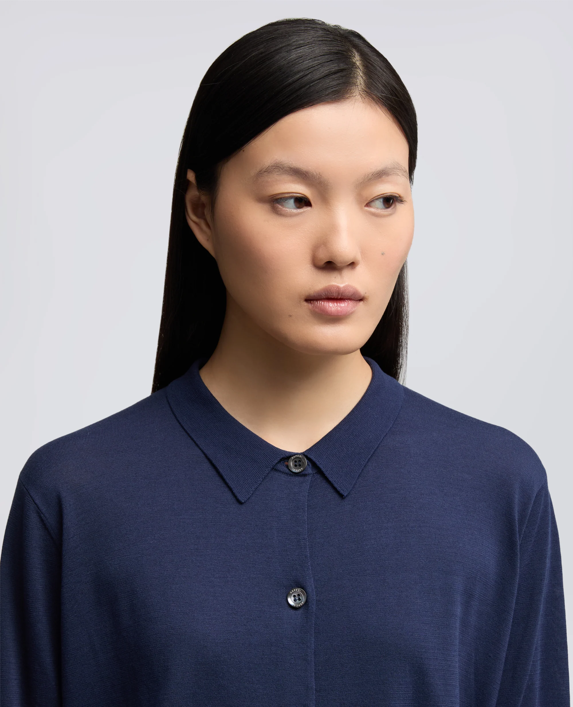 CARDIGAN CON COLLETTO IN MISTO COTONE-SETA-LINO - NAVY - Image 4