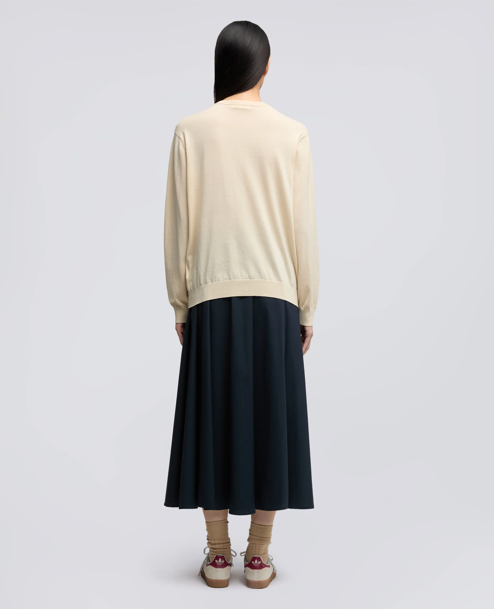 MAGLIA GIROCOLLO A MANICHE LUNGHE IN MISTO COTONE, SETA E LINO - NATURALE - Image 3