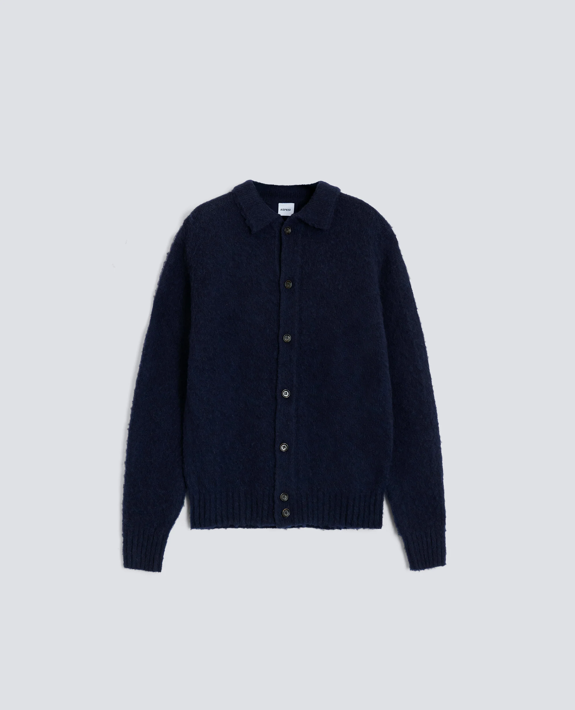 CARDIGAN A CAMICIA IN LANA SHETLAND - NAVY