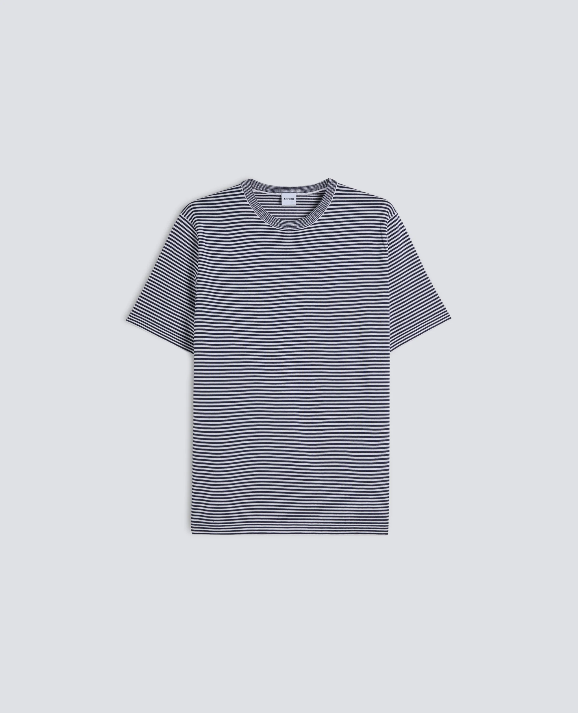 T-SHIRT IN FILATO DI MISTO LINO, SETA, COTONE - RIGA BLU
