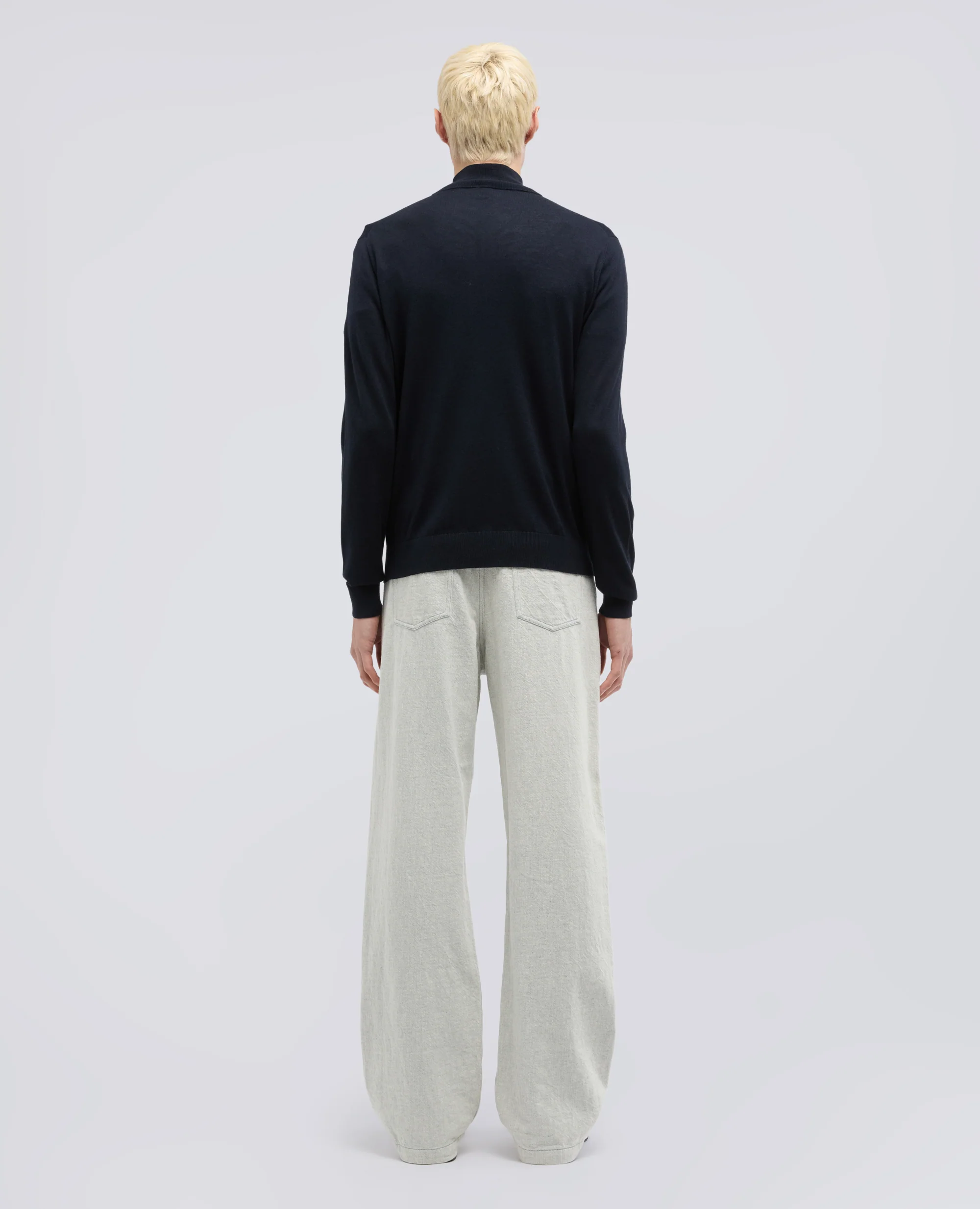 MAGLIA CON ZIP IN MISTO SETA-COTONE- CASHMERE - BLU BLACK - Image 3