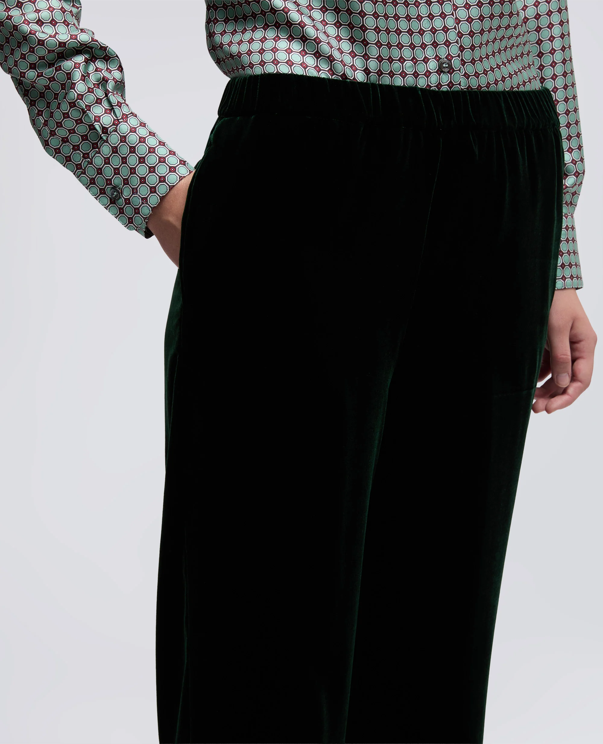 PANTALONE AMPIO IN VELLUTO LISCIO - VERDONE - Image 4