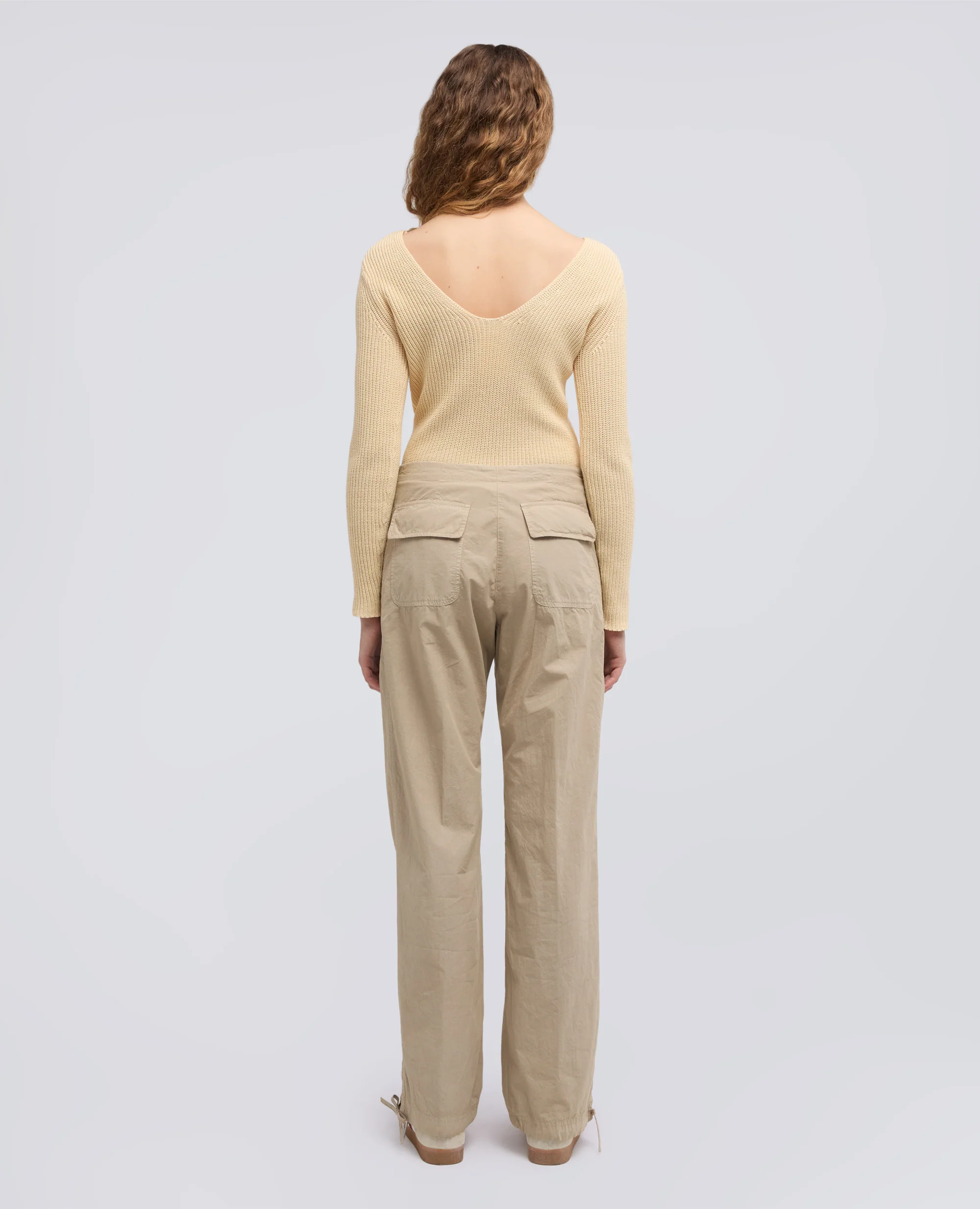 PANTALONE IN POPELINE COTONE TINTO CAPO - BEIGE - Image 3