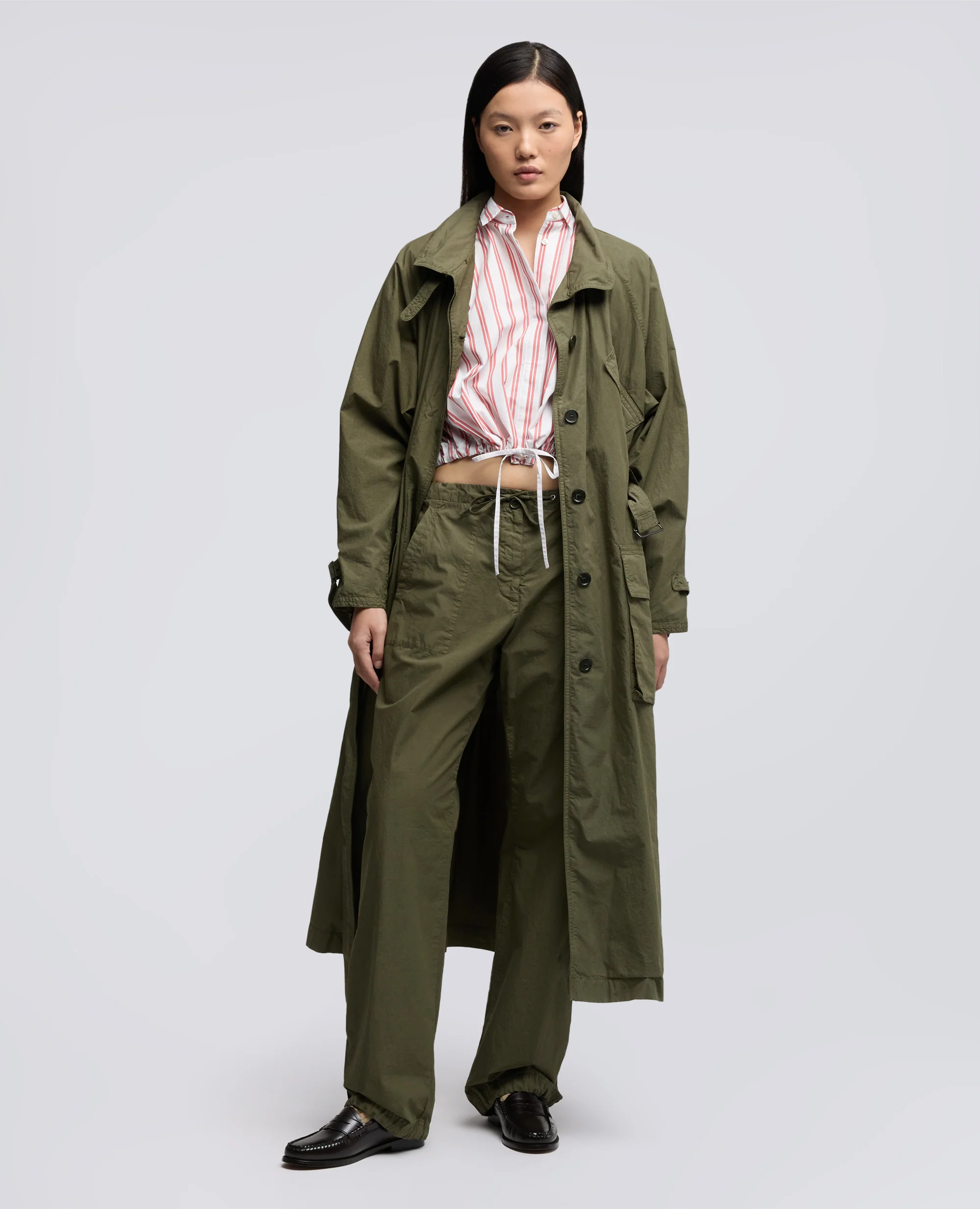 PANTALONE IN POPELINE COTONE TINTO CAPO - MILITARE - Image 2