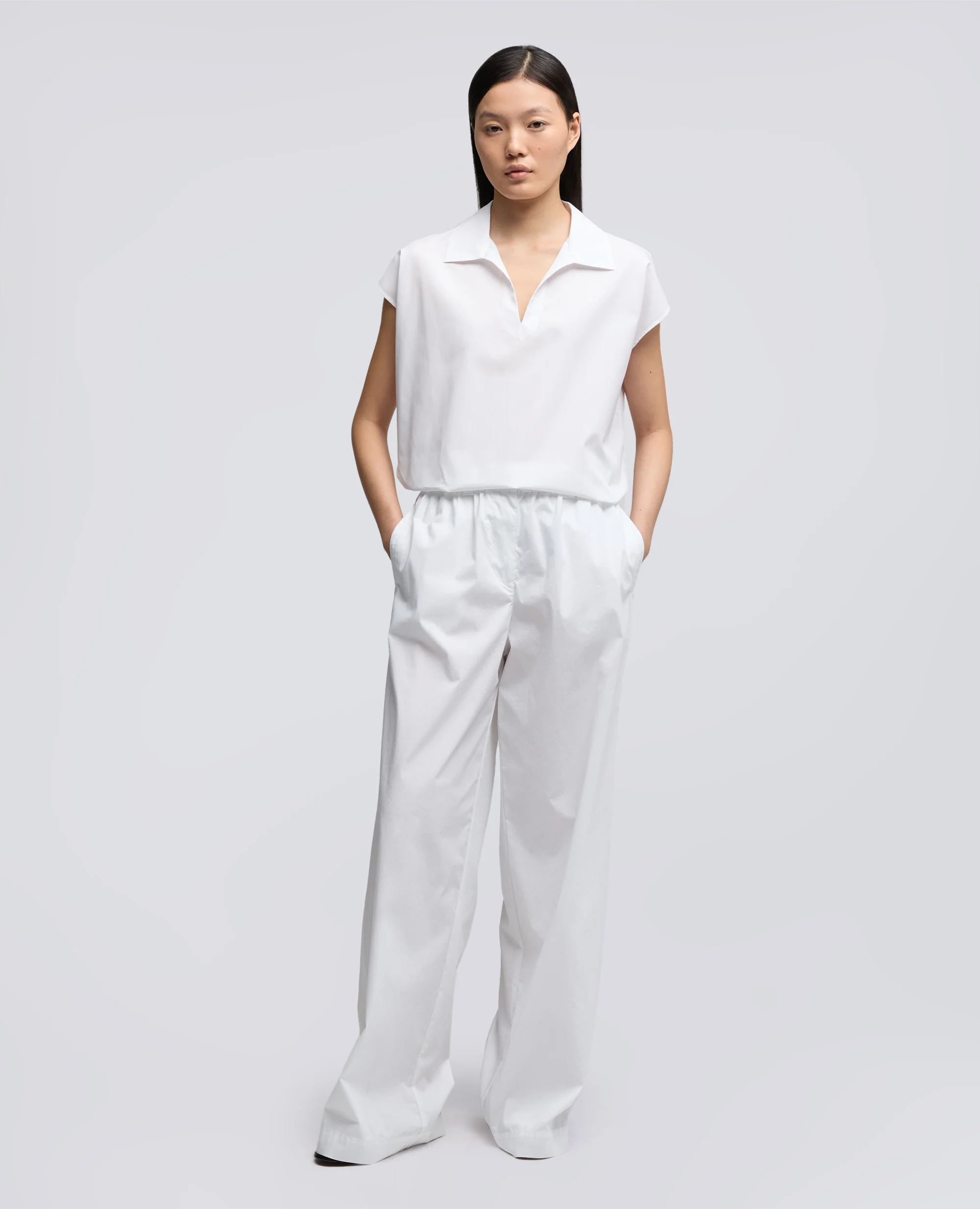 PANTALONE IN POPELINE DI COTONE NYLON STRETCH - BIANCO - Image 2