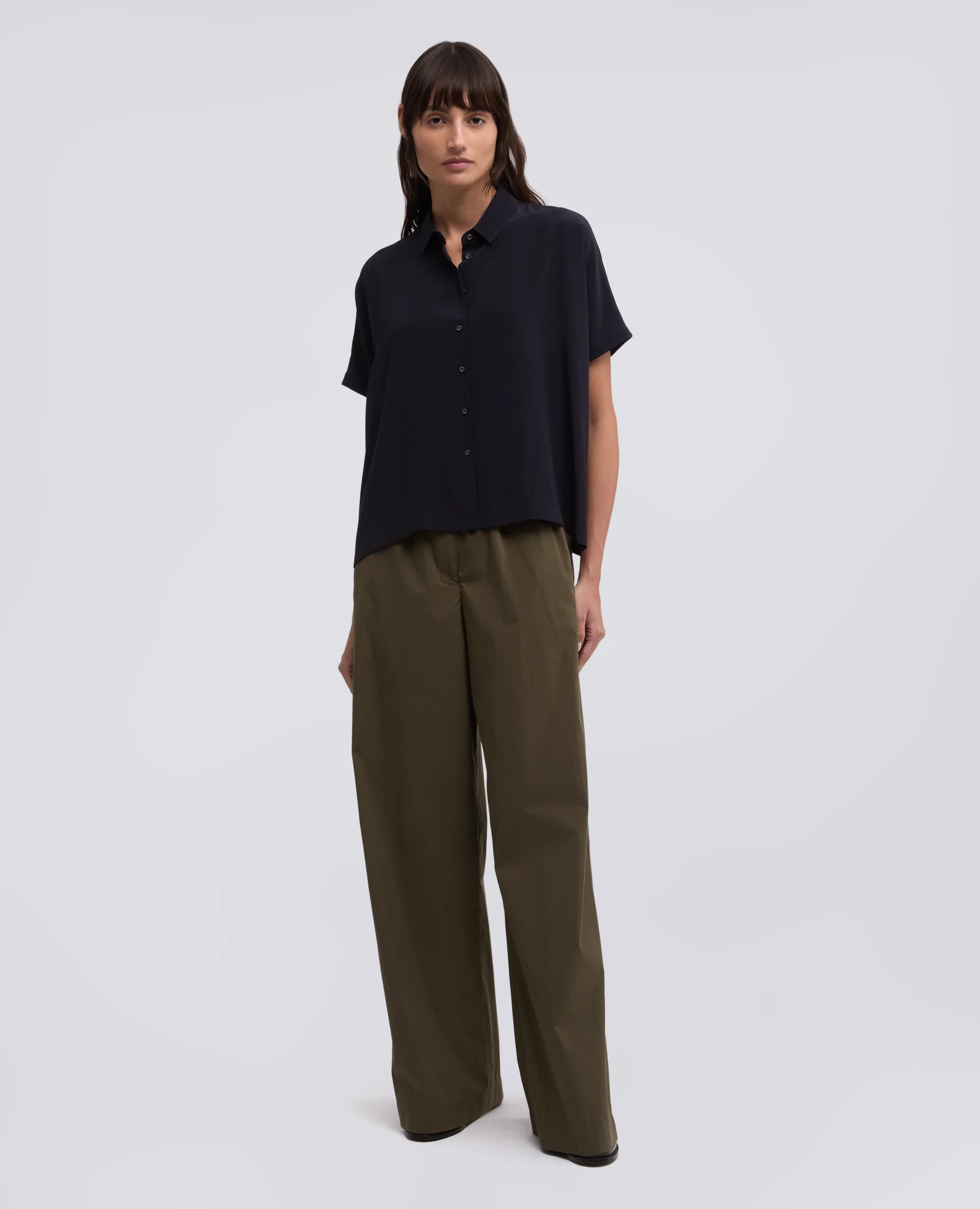 PANTALONE IN POPELINE DI COTONE NYLON STRETCH - MILITARE - Image 2