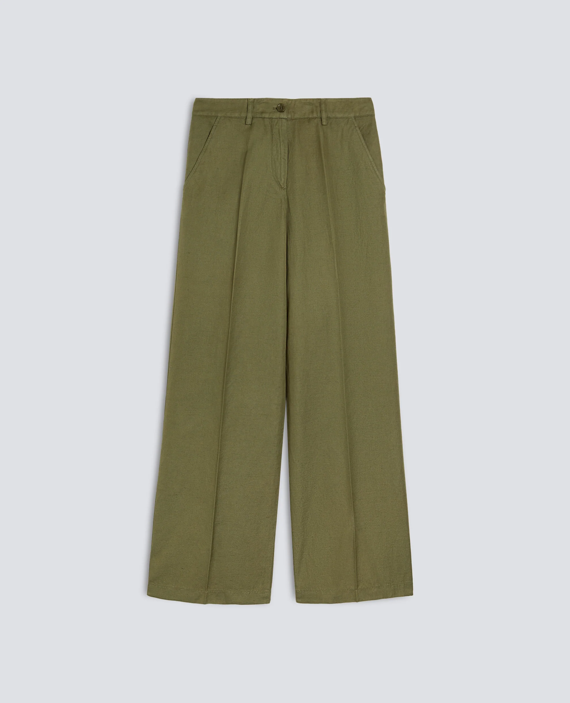 PANTALONE IN GABARDINA COTONE LINO TINTO CAPO - MILITARE