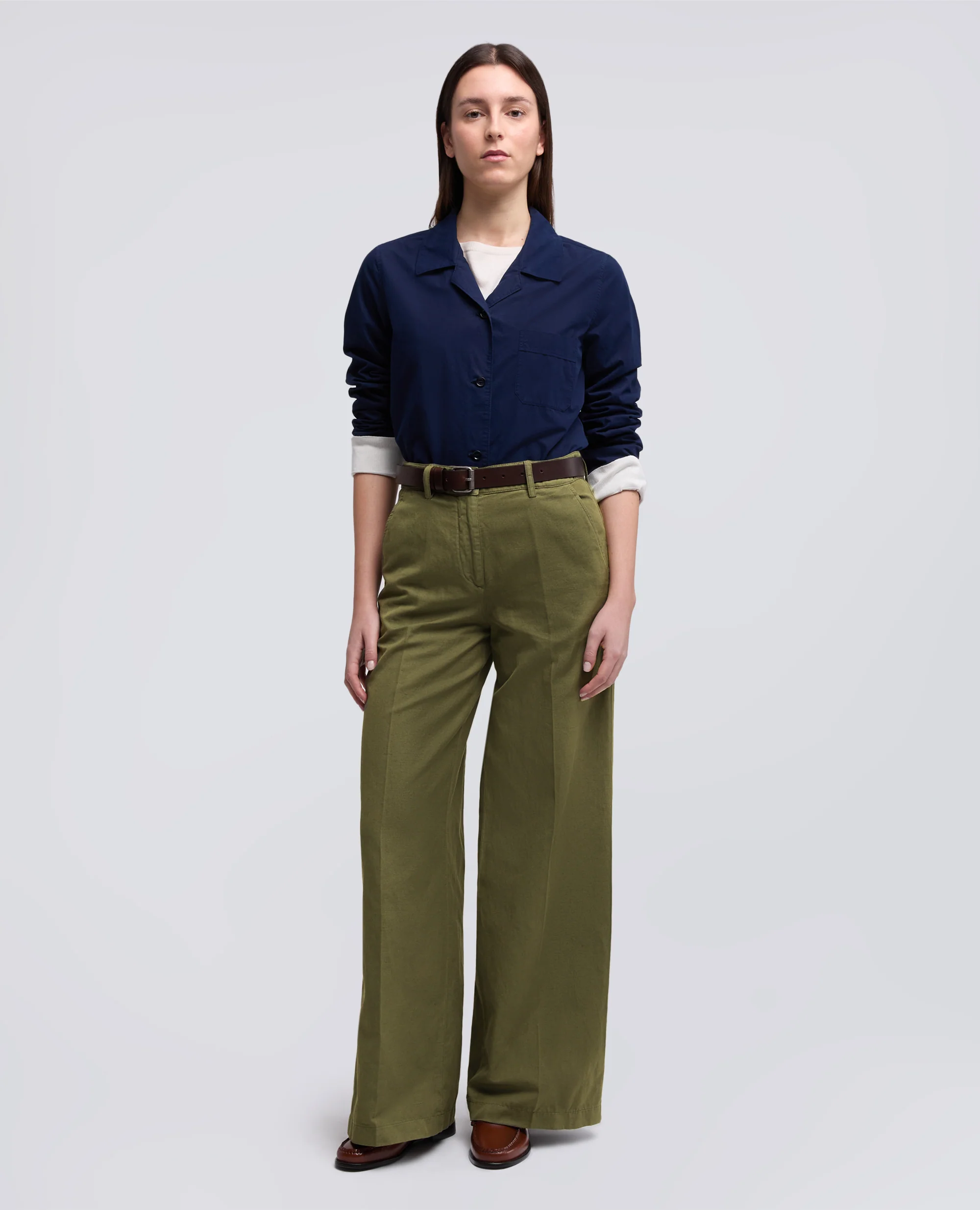 PANTALONE IN GABARDINA COTONE LINO TINTO CAPO - MILITARE - Image 2