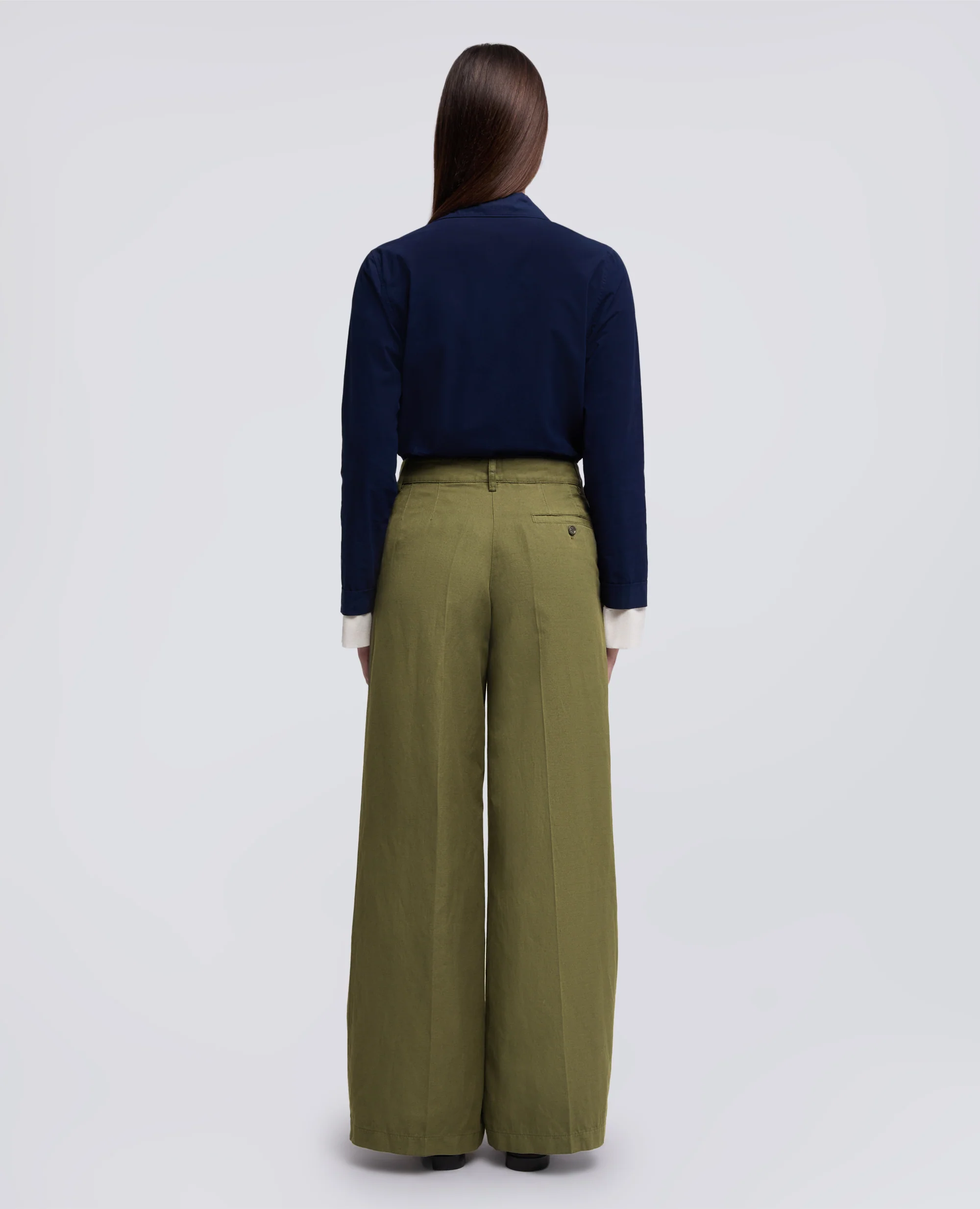 PANTALONE IN GABARDINA COTONE LINO TINTO CAPO - MILITARE - Image 3
