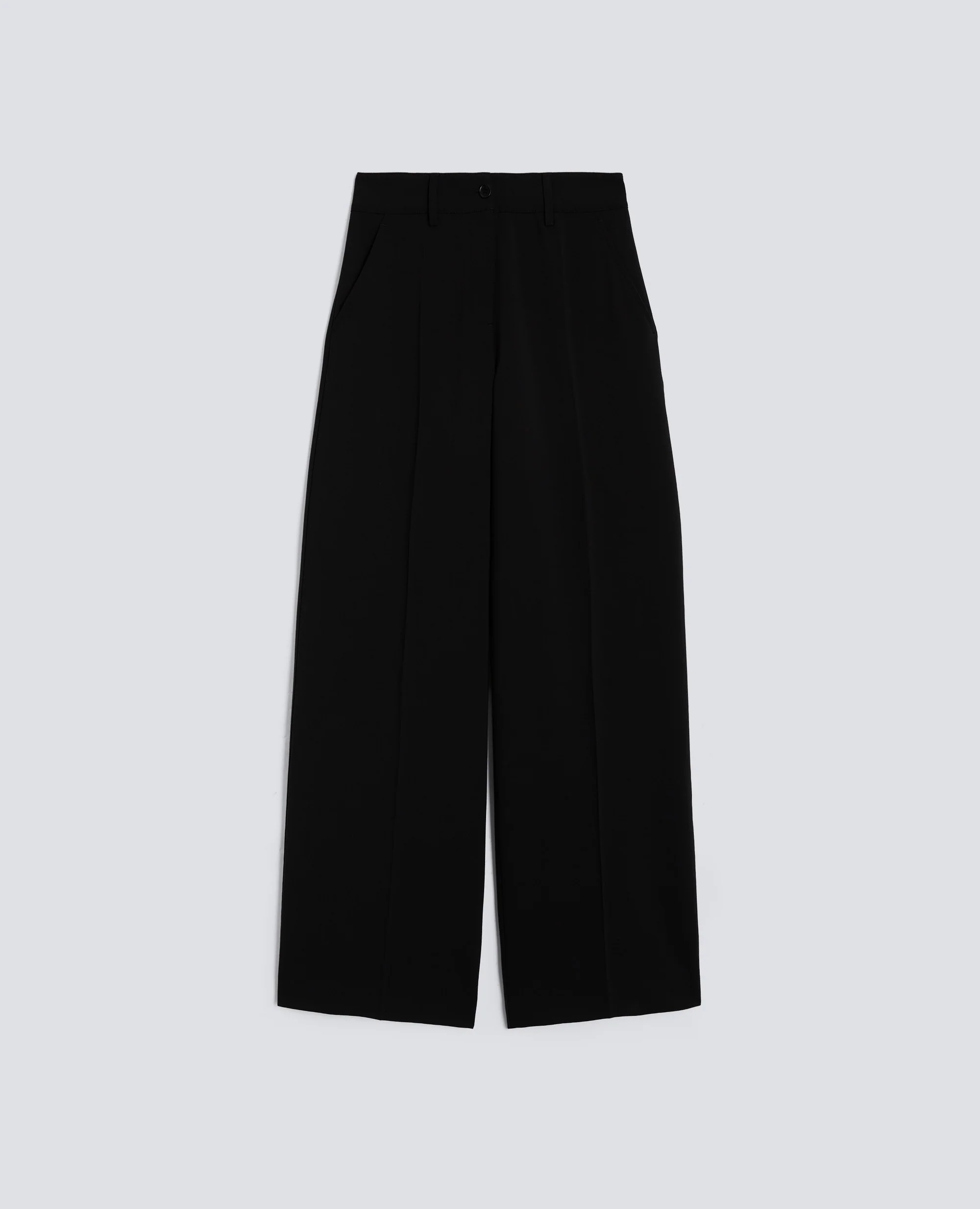 PANTALONE A VITA ALTA IN FLANELLA - NERO