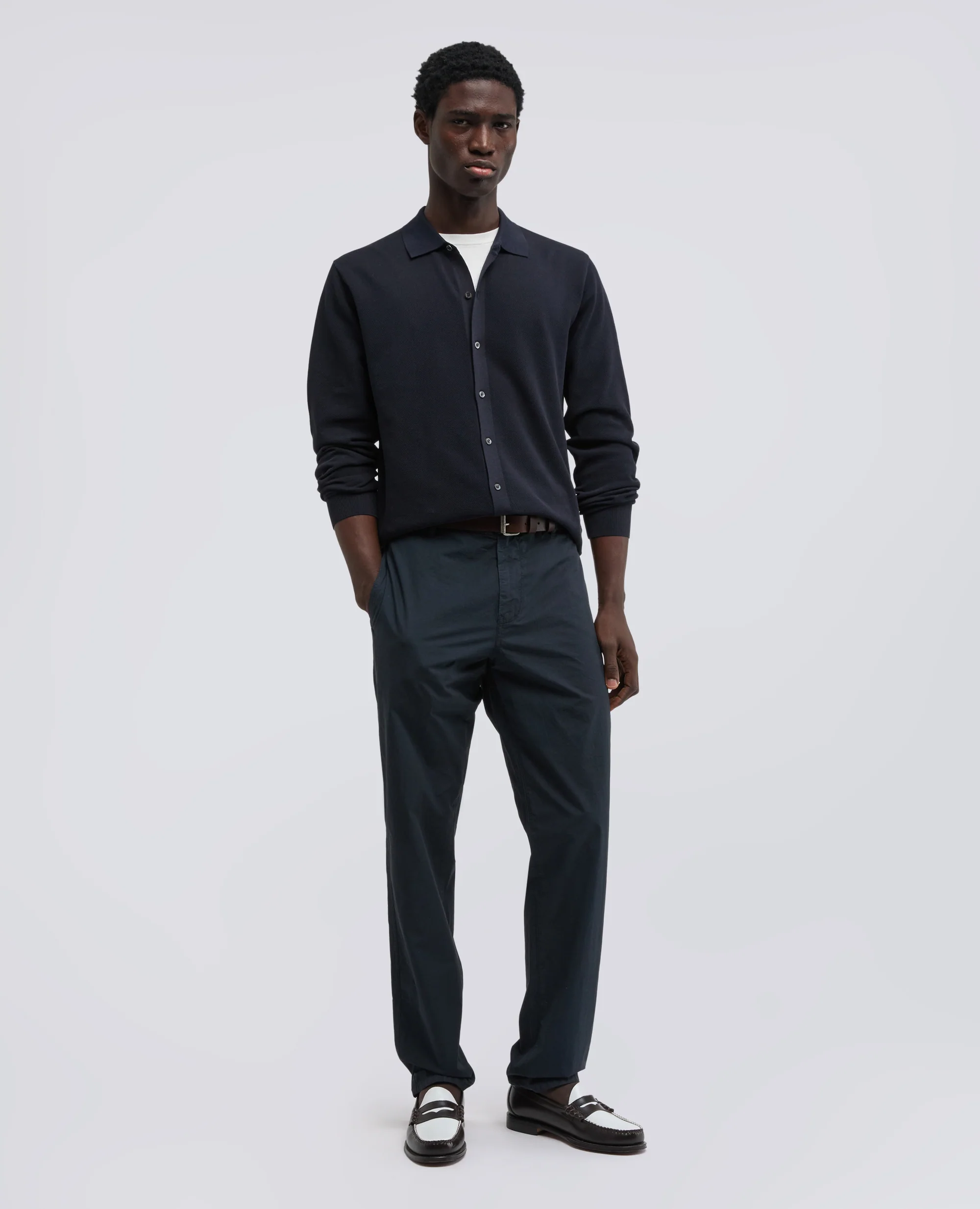 CAMICIA IN COTONE PUNTO PIQUET TINTO CAPO - NAVY - Image 2