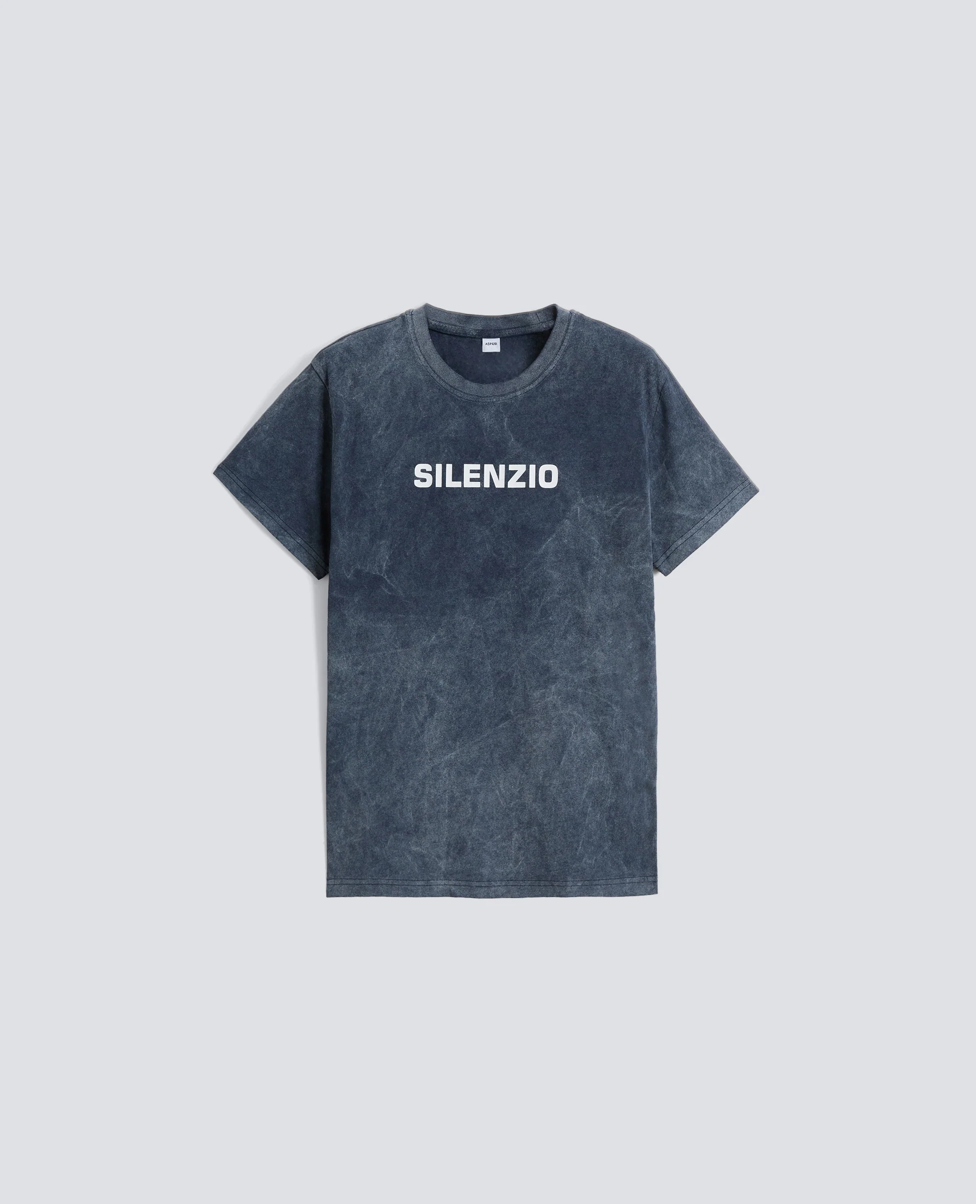 T-SHIRT IN JERSEY DI COTONE CON STAMPA "SILENZIO" - NAVY SHADY