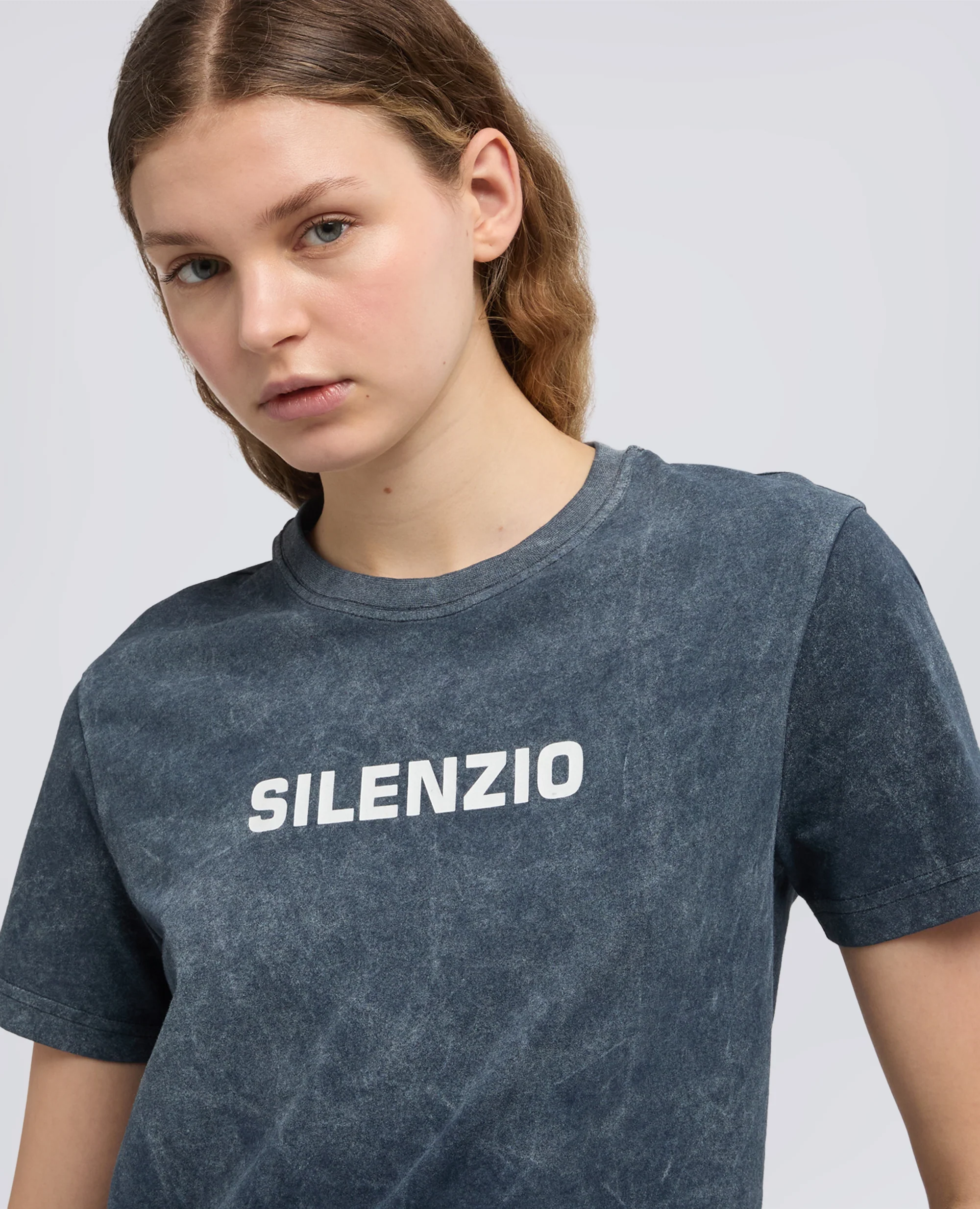 T-SHIRT IN JERSEY DI COTONE CON STAMPA "SILENZIO" - NAVY SHADY - Image 4